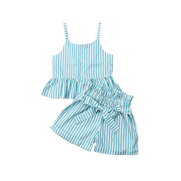 

2pcs newborn toddler infant baby girl clothes sets blue striped sleeveless t-shirt short pants outfit, White