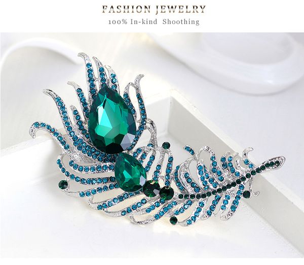 

fashion-emerald ab crystal rhinestone brooches peacock feather wedding party pin brooch 3 styles can be choices, Gray