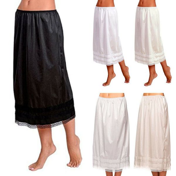 

2019 women dress ladies elastic waist slip long skirt underskirt petticoat plus size, Black