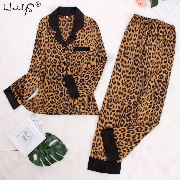 

summer casual pajamas for women satin sleepwear leopard print long sleeve turn-down collar with pocket and pants pajama sets, Blue;gray