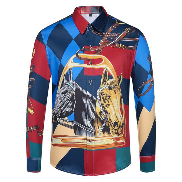 

brand new medusa printed luxury men dress shirt slim fit cotton shirts for men black print casual business social clothes, White;black