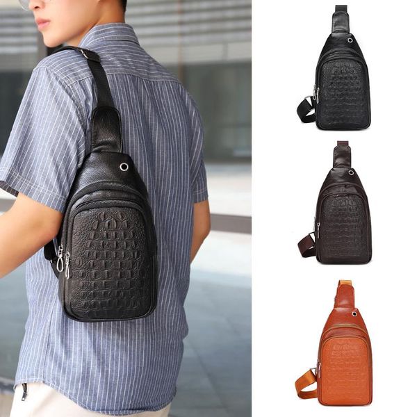 

2020 new men vintage chest bags leather personality crocodile shoulder bags versatile breathable comfortable shoulder bag