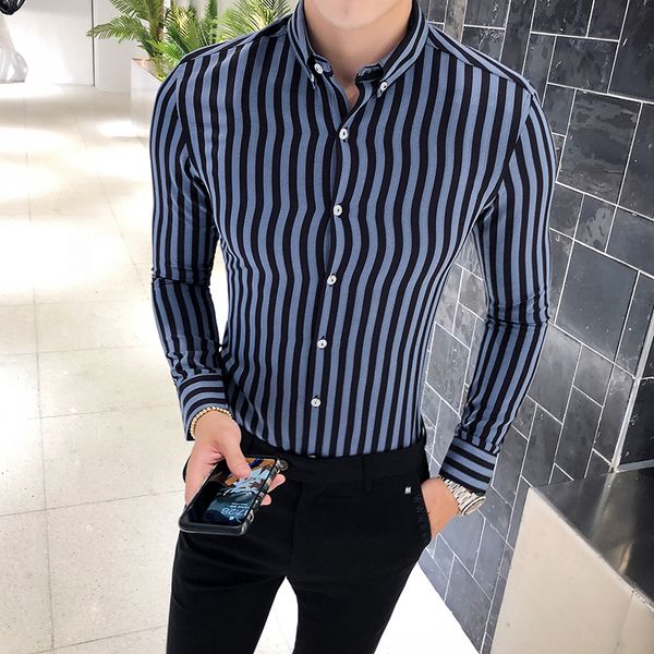 

men shirt brand new slim fit casual striped business shirts for men clothes 2019 long sleeve formal wear blouses, White;black