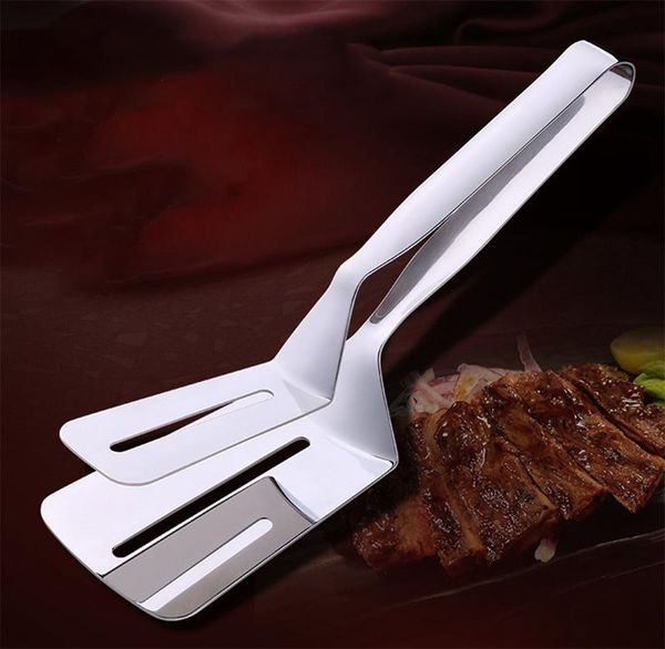 

multi-function grade stainless steel bbq tongs barbecue bread beef steak turner with clamp clip