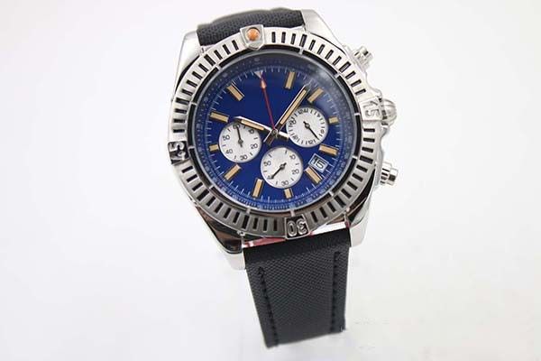 

New Arrival Big Dial Quartz Chronograph Men's Watch Analog Blue Dial Fluted Bezel Platinum Skeleton Faric Bracklet Male Watch Relojoes
