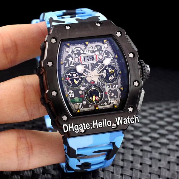 

новый flyback chrono pvd черный стальной корпус rm11-03 rm011 черный скелет циферблат автоматические мужские часы синий камуфляж резиновые ч, Slivery;brown