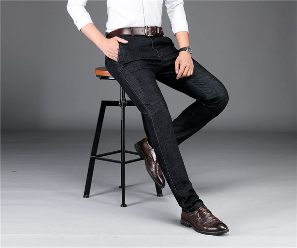 

odinokov autumn and winter jeans zipper regular softener straight heavyweight full length formal jeans solid button pants, Blue
