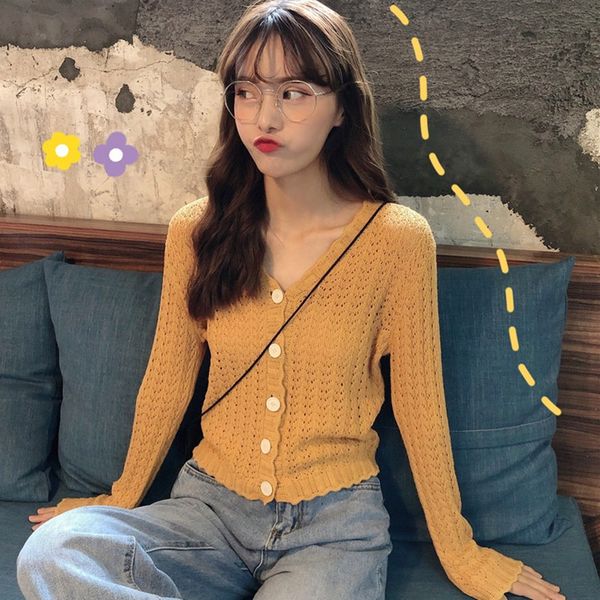 

spring autumn solid knitted cardigans female v-neck soft jumper sweater fashion single breasted sweater 2020, White