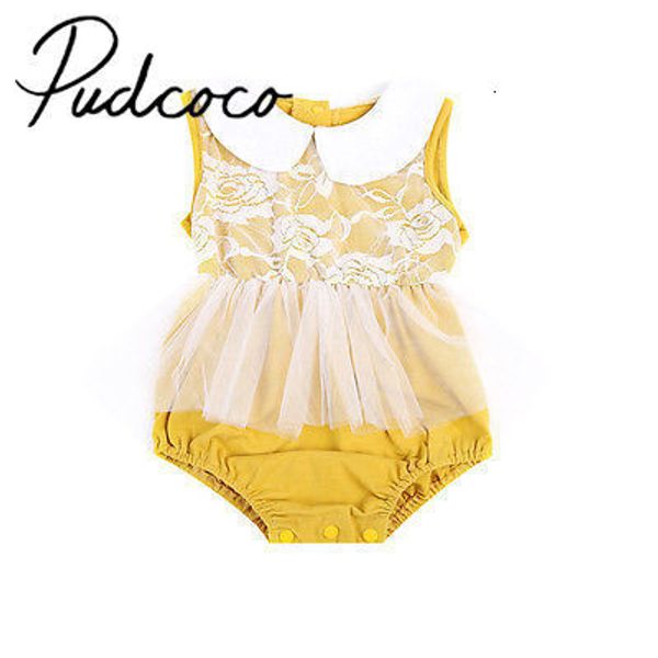 

pudcoco lovely newborn baby girls lace flower sleeveless doll collar cotton bodysuit 0-24m, Blue