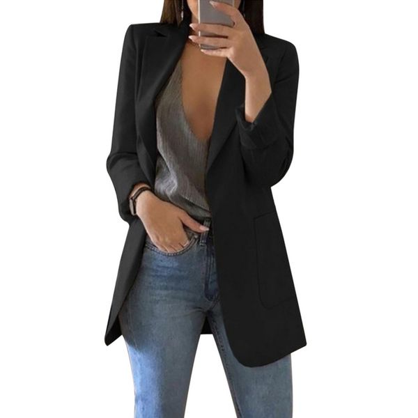 

calofe 2019 new open front делопроизводства кардиган blazer для женщин вскользь с длинным рукавом куртка осенью женские твердые пальто с кар, White;black