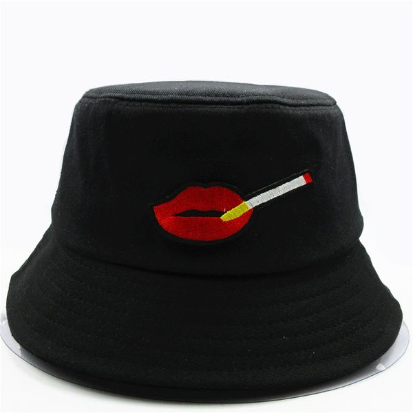 

the new style lip embroidery bucket hat fisherman hat outdoor travel sun cap hats for child men and women 01
