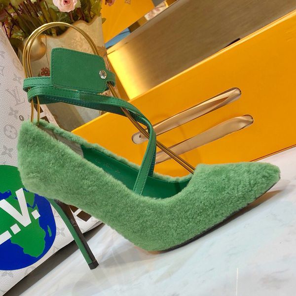 

2020 new wool women's shoes popular pointed toe animal hair single shoes banquet shoes leather lining, Black