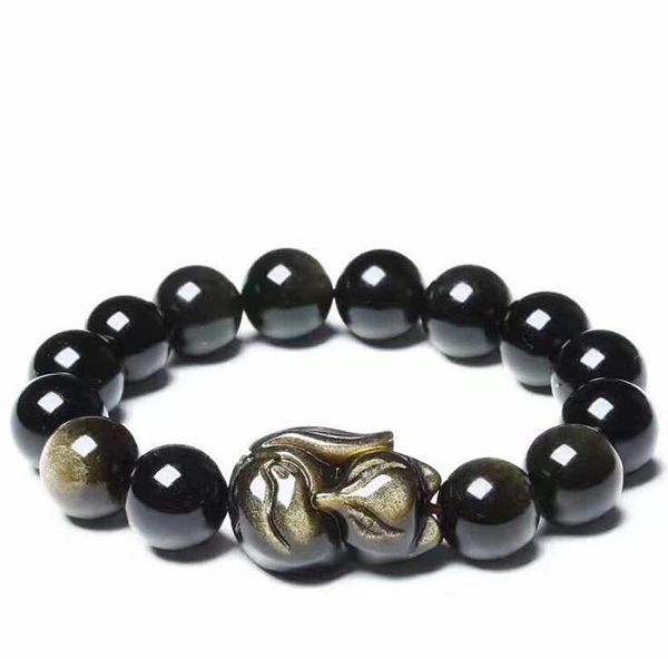 

dropshipping black gold obsidian natural stone bracelets round beads with energy stone bracelets lucky for women men jewelry, Golden;silver