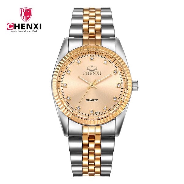 

004a fashion chenxi brand between golden clock gold men full stainless steel quartz watches wholesale woman lover wristwatche, Slivery;brown