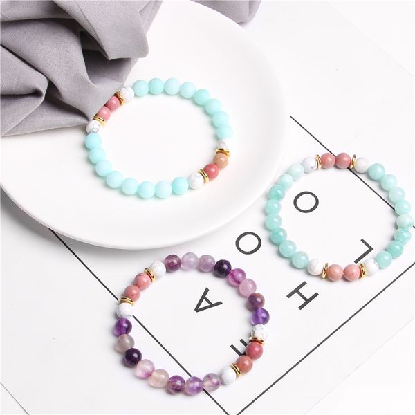 

natural wood grain stone beads bracelets round bead simple classic matte texture for women colourful girls jewelry pulseras, Black