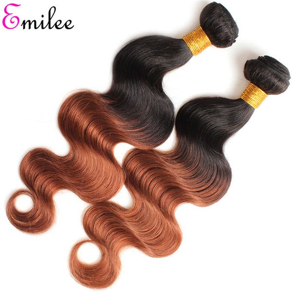 

emilee 1b 30 body wave hair bundles 1b/30 brown blonde hair bundles ombre remy human hair extensions 16 inches, Black