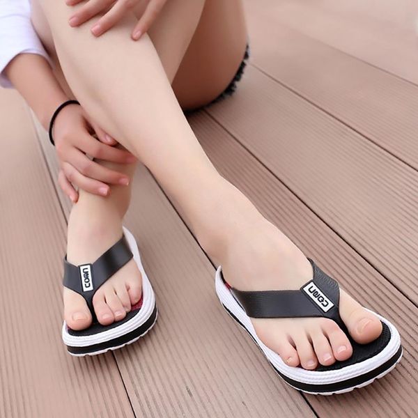

women's color block thick soled anti-skid sandals flip flops summer beach slippers, Black