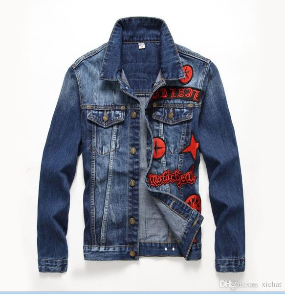 

2019 men's more labeling denim jacket  studded letter pablo design spring jacket jean coats single-breasted size m-xxl, Black;brown