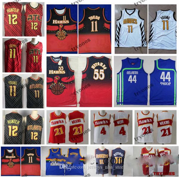 

trae young de'andre hunter atlanta basketball jerseys pistol pete maravich spud nba webb dominique hawks wilkins 2019, Black;red