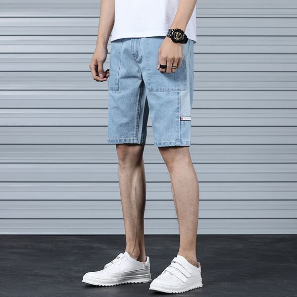 

summer new denim shorts men's straight slim fashion casual shorts men's cotton tooling style loose denim size 28-36, Blue