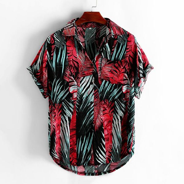 

floral shirt men casual printed button down hc short sleeve shirt hawaiian blouse male clothing, White;black