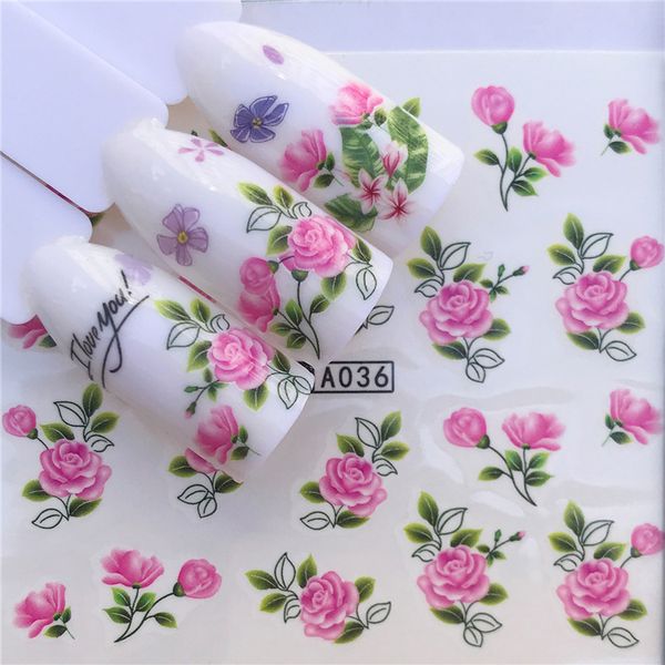 

nail sticker art decoration rose flower leaf slider adhesive water transfer decals manicure lacquer art accessoires polish foil, Black