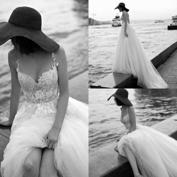

liz martinez 2019 beach wedding dresses spaghetti lace appliqued backless boho wedding dress custom made plus size bridal gowns, White