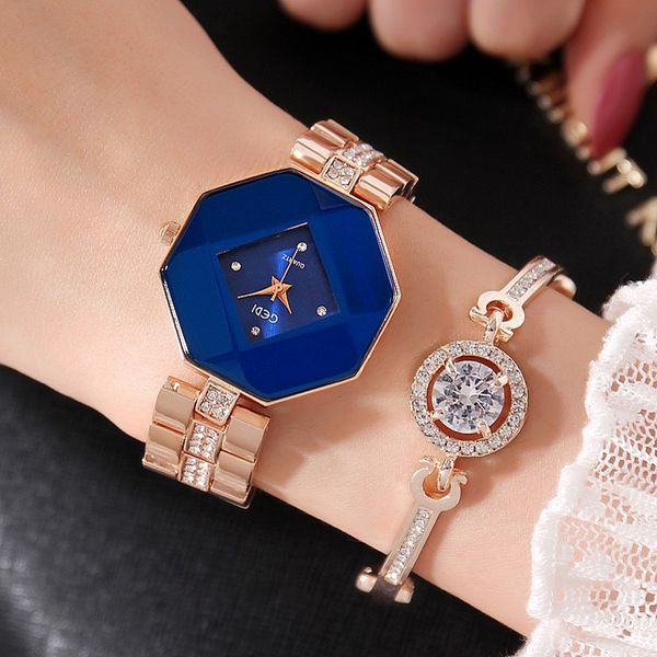

explosion rose gold steel belt blue dial ladies wristwatch personality fashion diamond glass quartz women's watch for women gift, Slivery;brown