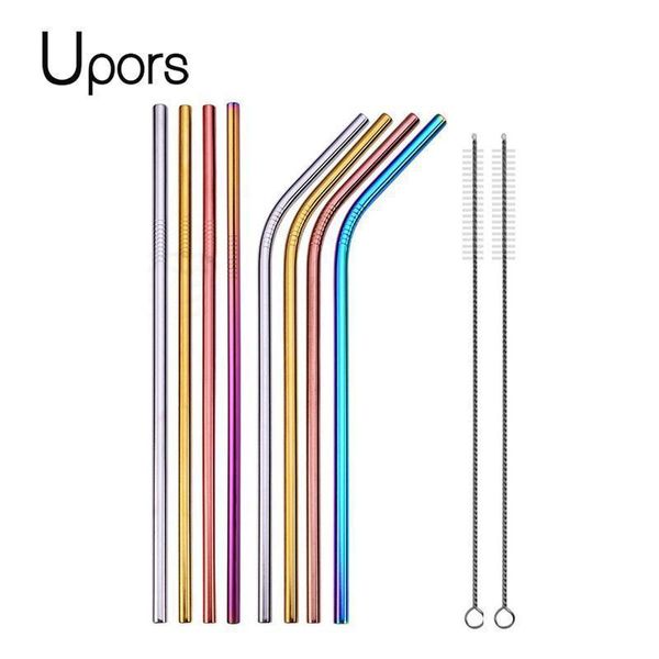 

8pcs 304 stainless steel metal straw reusable drinking straw with cleaner brush