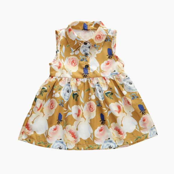 

1-6y toddler kids baby girl summer dress clothes princess party dress beach floral print sleeveless sundress, Red;yellow