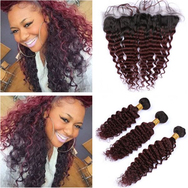 1b 99j Wine Red Ombre Deep Wave Malaysian Virgin Human Hair