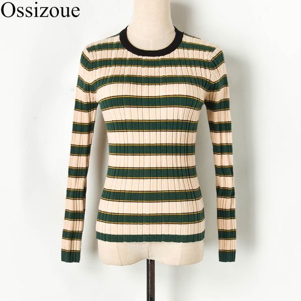 

autumn women pullover striped slim casual knitted sweater patchwork female pull femme nouveaute 2019, White;black