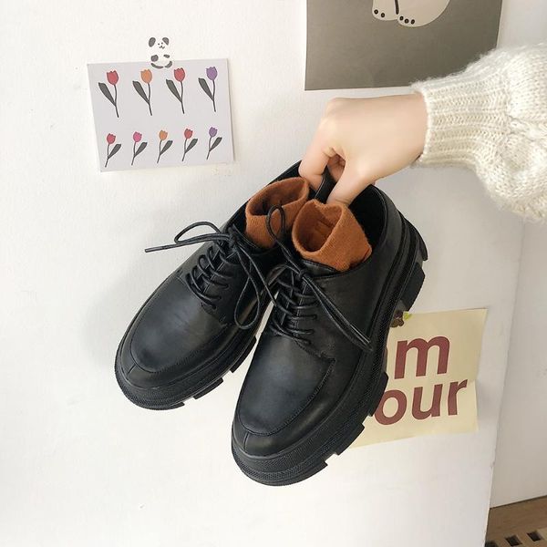 

round toe all-match flat black shoes for women female footwear british style 2020 fashion women's casual sneaker oxfords summer