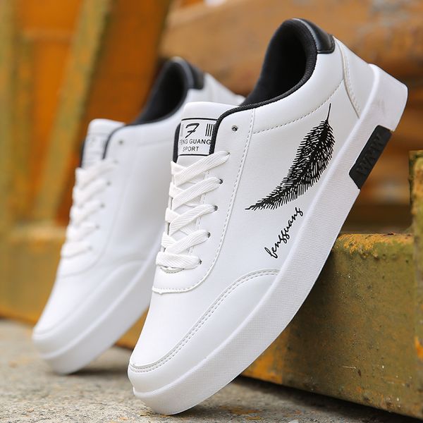 

borruice men shoes spring autumn casual leather flat shoes lace-up low white male sneakers tenis masculino adulto, Black