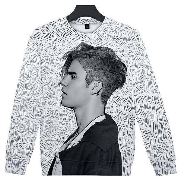

mens justin 3d print hoodies bieber fashion o neck long sleeve sweatshirts, Black