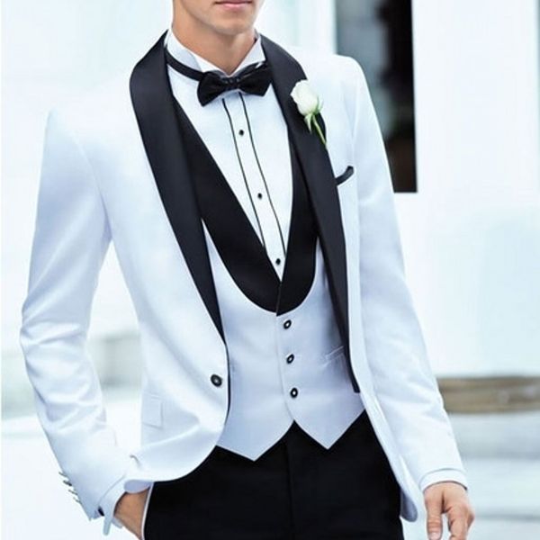 

latest coat pants designs white+black men suit slim fit 3 piece groom tuxedo groom wedding suits custom prom blazer (jacket+pants+vest), Black;gray