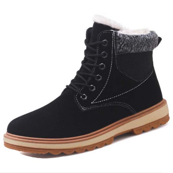 

men boots winter suede upper short plush warm and cosy waterproof lightweight and fashion outdoor snow boots, Black