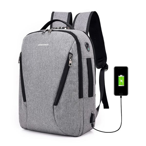 

male and female usb charging backpack large capacity travel waterproof canvas password anti-theft multifunctional computer bag