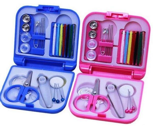 100 set kit da cucito portatile da viaggio aghi per filo mini custodia in plastica forbici nastro perni filo infila set strumenti per cucire a casa