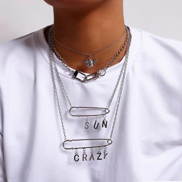 

hip hop big chunky angel necklaces & pendants steampunk women gothic layered lock link chain necklace men jewelry, Silver