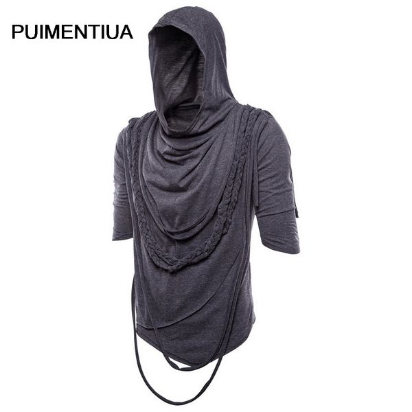 

men tassel irregular t-shirts design punk rock hip hop tee shirt nightclub dj streetwear men's gothic style hooded t-shirts, White;black