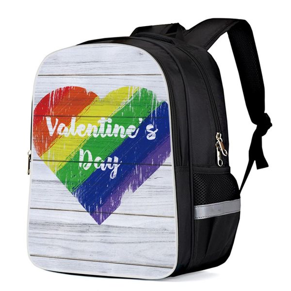 

wood textured rainbow hearts backpacks school bag child book bag sports bags bottle side pockets school student silver edge