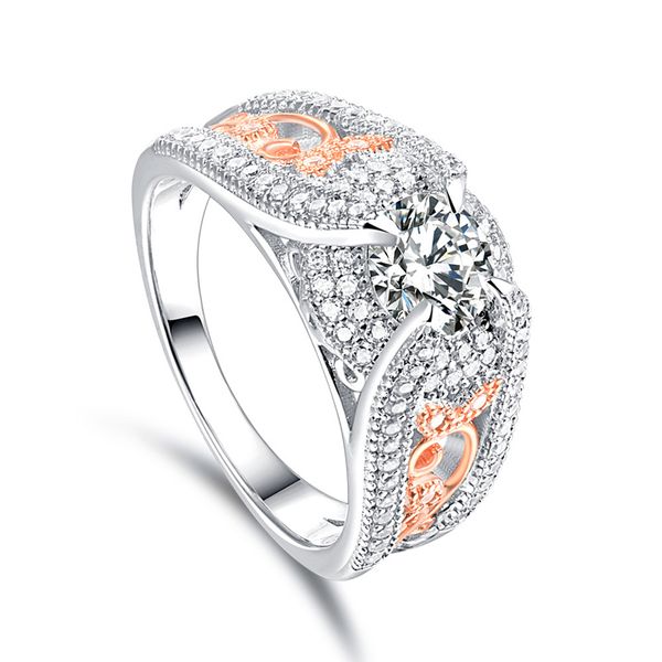 

fashion 925 sterling silver wedding rings for women creative rose gold color hollow out leaves engagement party jewelry wholesale, Slivery;golden