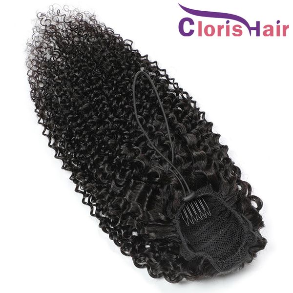 Kinky Curly Drawstring Cabelo Longo Cabelo Humano Virgem Malaysian Clipe em Extensões 1 Piece para Mulheres African American Curly Horse Cauda