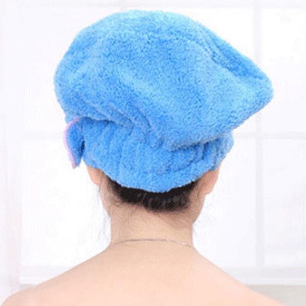 Magic Hair Dry Drying Turbante Wrap Asciugamano Cappello Assorbimento d'acqua Cuffia da bagno ad asciugatura rapida Cute Bow Make Up Asciugamano Cappello da bagno in pile di corallo DH1053