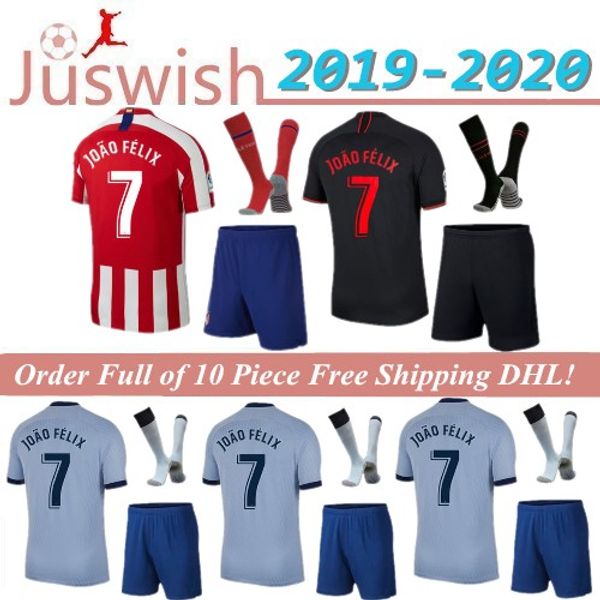 

2020 atletico kit joÃ£o fÃ©lix madrid home soccer jersey koke soccer shirt customized saul diego costa 19 20 atletico men set football, Black