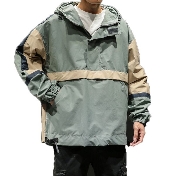 

2019 sping jackets men patchwork jacket hip hop student windbreaker coat men's hood pullover male streetwear chaqueta hombre 3xl, Black;brown