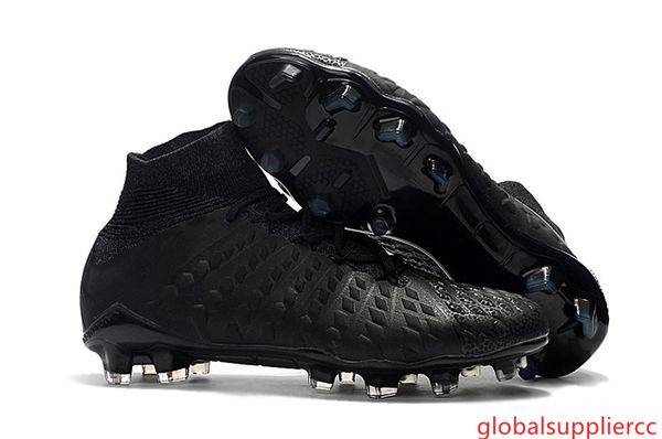 

100% original full black soccer cleats hypervenom phantom iii df fg outdoor soccer shoes neymar jr football boots