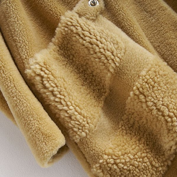 

real fur coat female fox fur collar 100% wool jacket autumn winter coat women clothes 2020 korean sheep shearling zt4377, Black