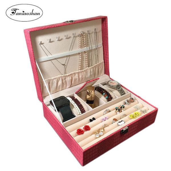 

lizard pattern pu leather jewelry box princess jewelery storage box 4 color jewelry casket gift box for woman t190629, Black;white